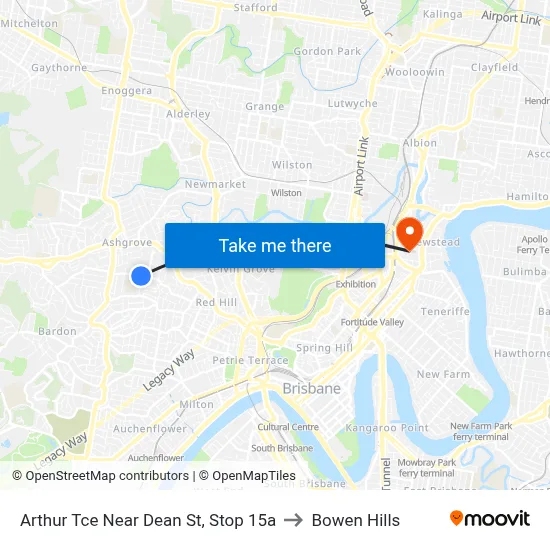 Arthur Tce Near Dean St, Stop 15a to Bowen Hills map