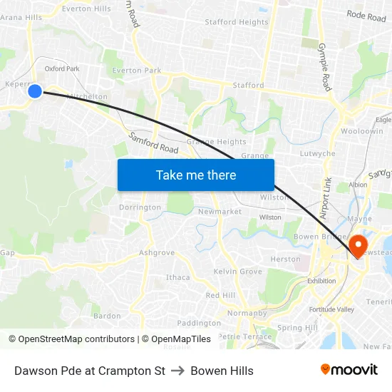 Dawson Pde at Crampton St to Bowen Hills map