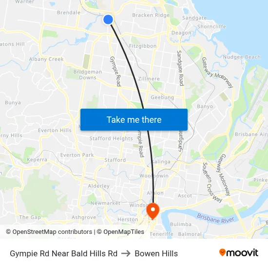 Gympie Rd Near Bald Hills Rd to Bowen Hills map