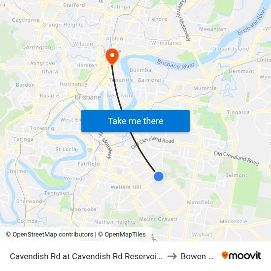 Cavendish Rd at Cavendish Rd Reservoir, Stop 40 to Bowen Hills map