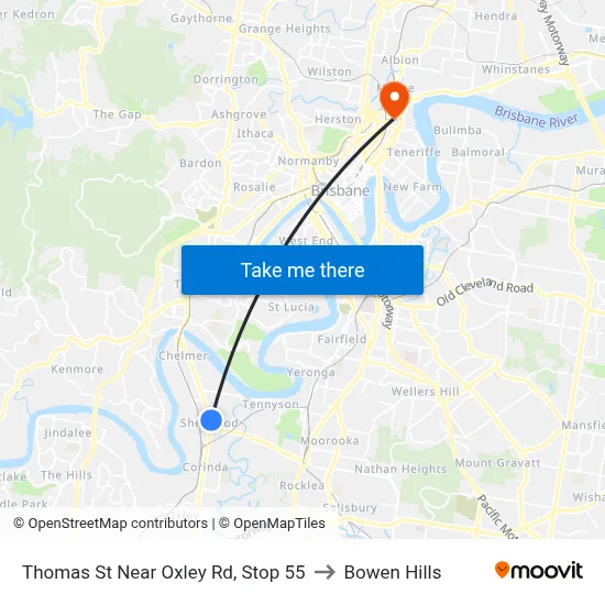 Thomas St Near Oxley Rd, Stop 55 to Bowen Hills map