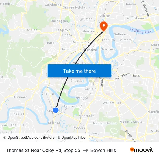 Thomas St Near Oxley Rd, Stop 55 to Bowen Hills map