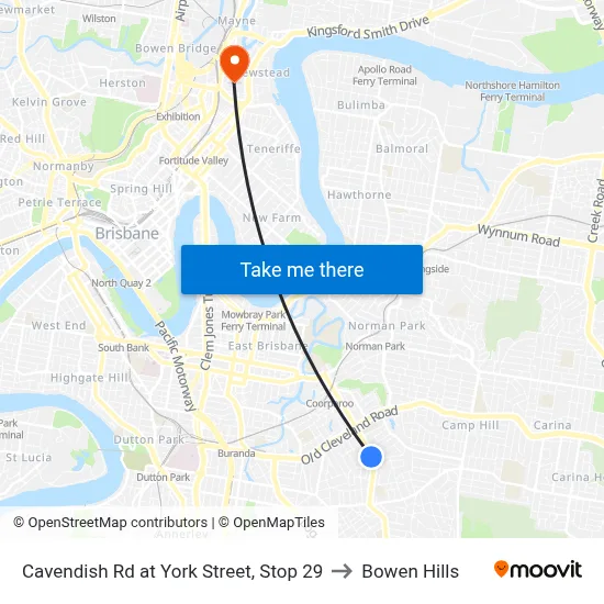 Cavendish Rd at York Street, Stop 29 to Bowen Hills map