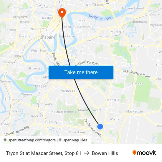 Tryon St at Mascar Street, Stop 81 to Bowen Hills map