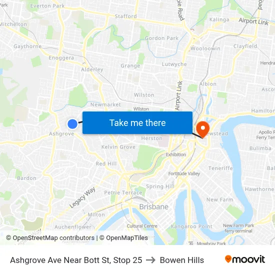 Ashgrove Ave Near Bott St, Stop 25 to Bowen Hills map