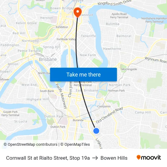 Cornwall St at Rialto Street, Stop 19a to Bowen Hills map