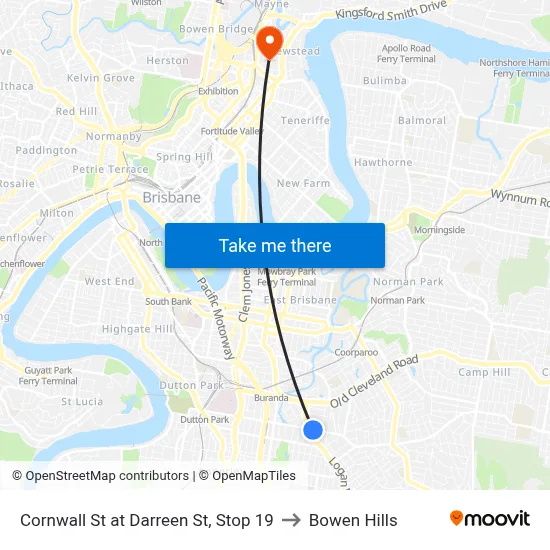Cornwall St at Darreen St, Stop 19 to Bowen Hills map