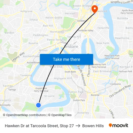 Hawken Dr at Tarcoola Street, Stop 27 to Bowen Hills map