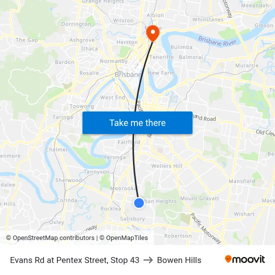 Evans Rd at Pentex Street, Stop 43 to Bowen Hills map