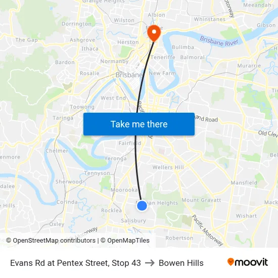 Evans Rd at Pentex Street, Stop 43 to Bowen Hills map