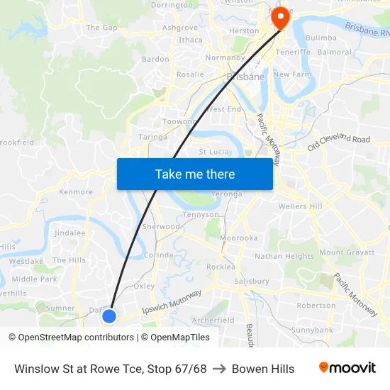 Winslow St at Rowe Tce, Stop 67/68 to Bowen Hills map