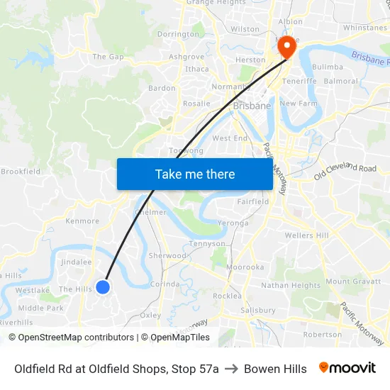 Oldfield Rd at Oldfield Shops, Stop 57a to Bowen Hills map