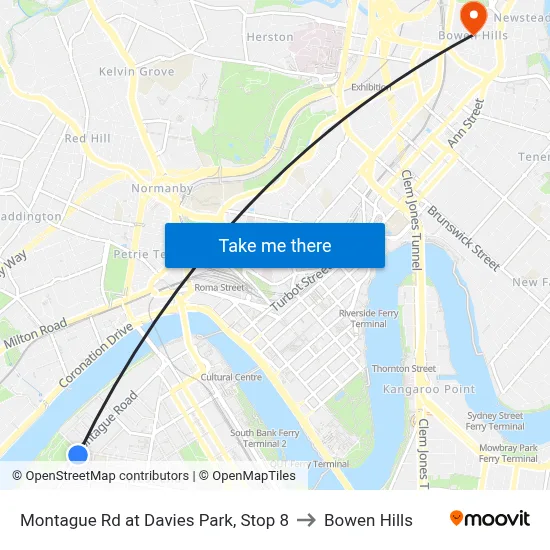 Montague Rd at Davies Park, Stop 8 to Bowen Hills map