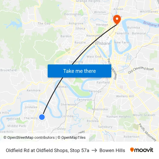 Oldfield Rd at Oldfield Shops, Stop 57a to Bowen Hills map