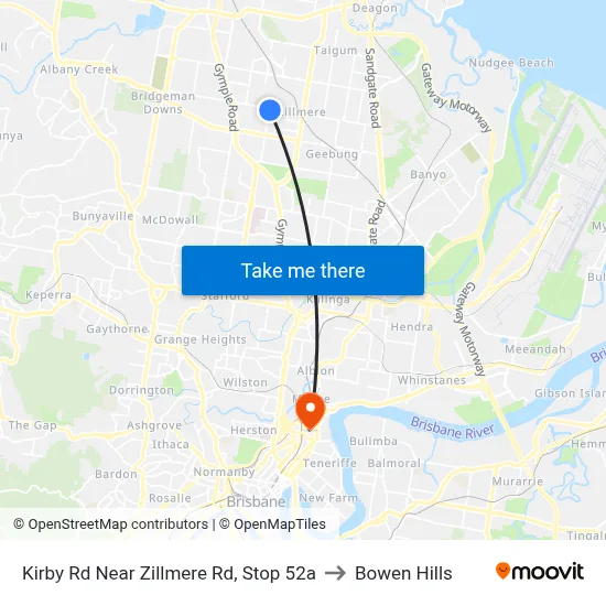 Kirby Rd Near Zillmere Rd, Stop 52a to Bowen Hills map