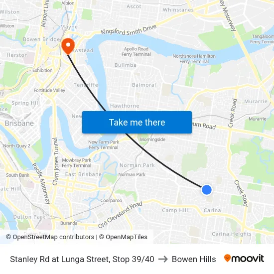 Stanley Rd at Lunga Street, Stop 39/40 to Bowen Hills map