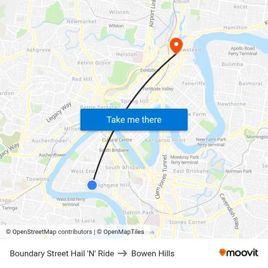 Boundary Street Hail 'N' Ride to Bowen Hills map
