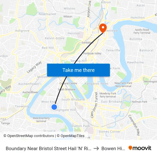 Boundary Near Bristol Street Hail 'N' Ride to Bowen Hills map