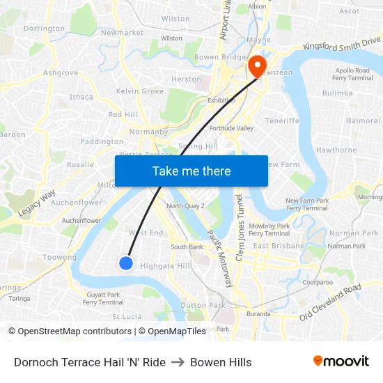 Dornoch Terrace Hail 'N' Ride to Bowen Hills map