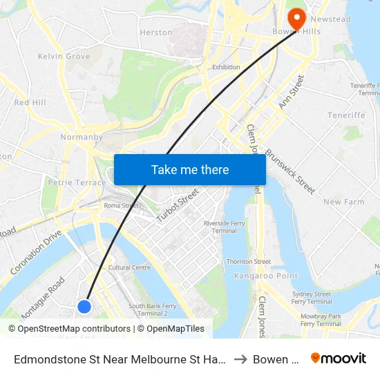 Edmondstone St Near Melbourne St Hail 'N' Ride to Bowen Hills map