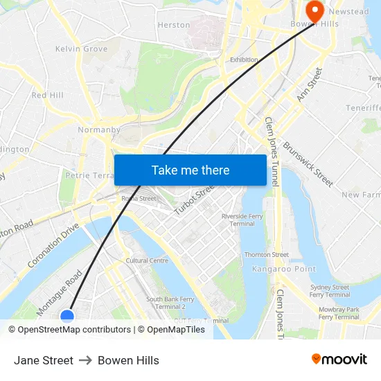 Jane Street to Bowen Hills map