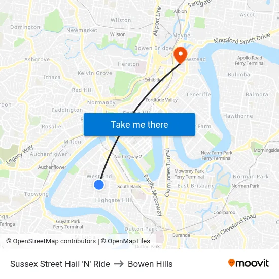 Sussex Street Hail 'N' Ride to Bowen Hills map