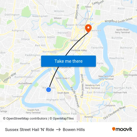 Sussex Street Hail 'N' Ride to Bowen Hills map