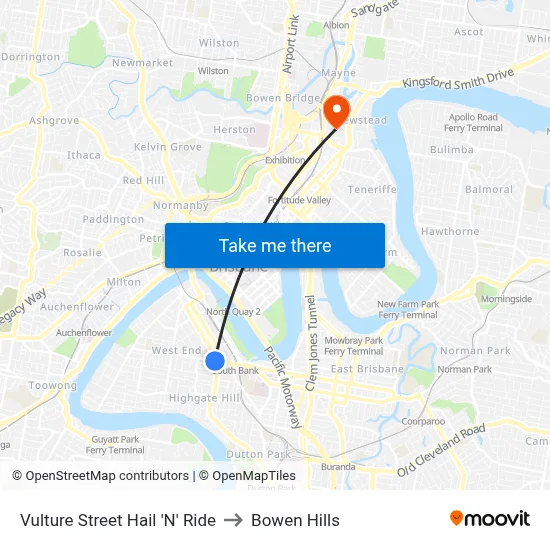 Vulture Street Hail 'N' Ride to Bowen Hills map