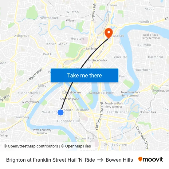 Brighton at Franklin Street Hail 'N' Ride to Bowen Hills map
