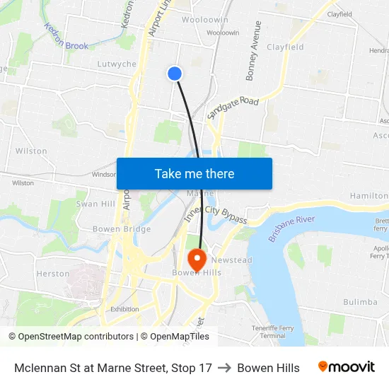 Mclennan St at Marne Street, Stop 17 to Bowen Hills map