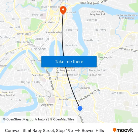 Cornwall St at Raby Street, Stop 19b to Bowen Hills map