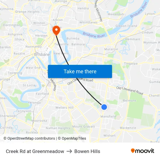 Creek Rd at Greenmeadow to Bowen Hills map