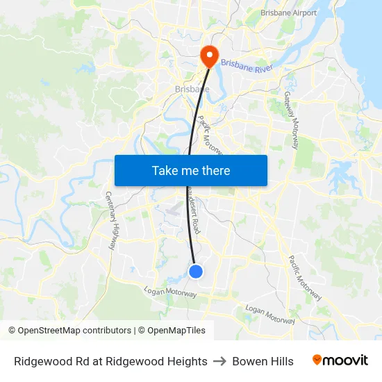 Ridgewood Rd at Ridgewood Heights to Bowen Hills map