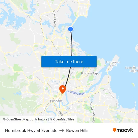 Hornibrook Hwy at Eventide to Bowen Hills map