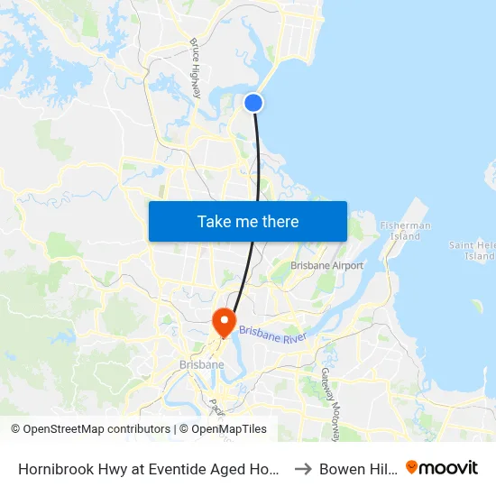 Hornibrook Hwy at Eventide Aged Home to Bowen Hills map