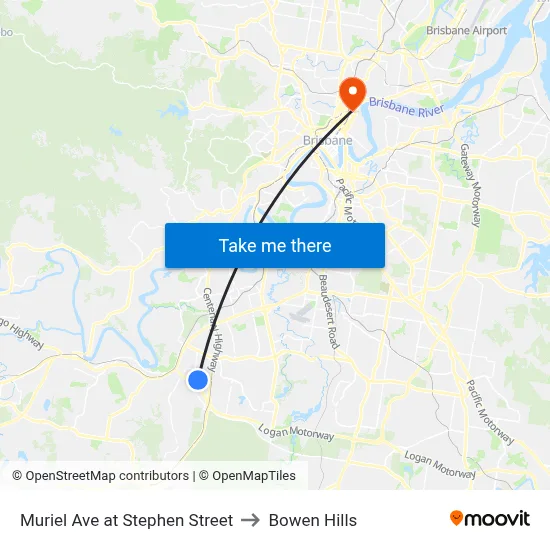 Muriel Ave at Stephen Street to Bowen Hills map