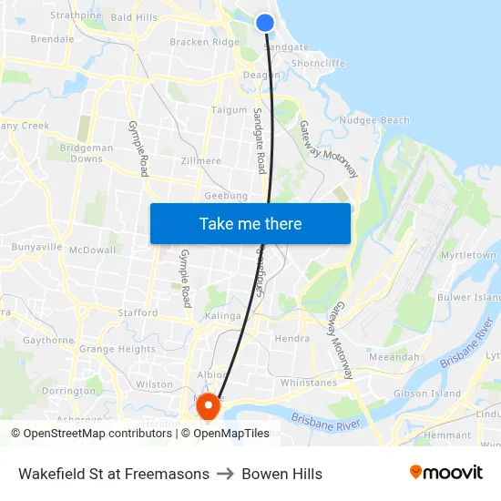 Wakefield St at Freemasons to Bowen Hills map