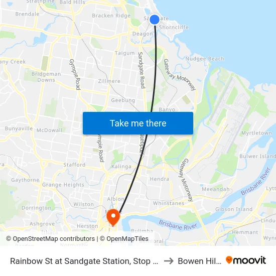 Rainbow St at Sandgate Station, Stop 33 to Bowen Hills map
