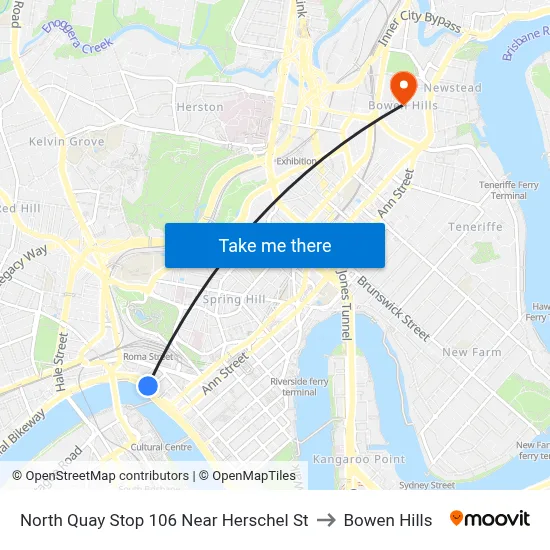 North Quay Stop 106 Near Herschel St to Bowen Hills map
