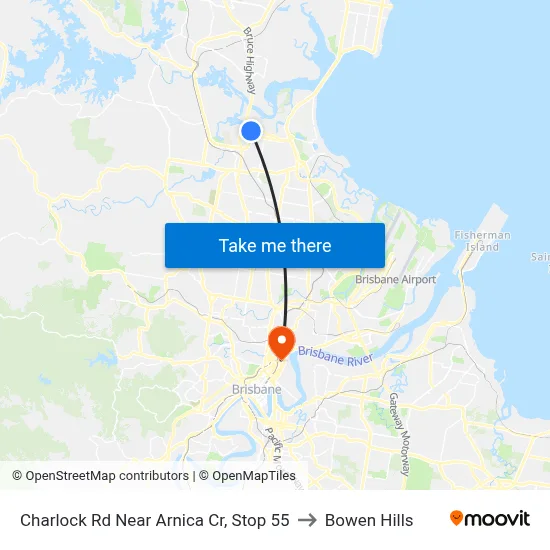 Charlock Rd Near Arnica Cr, Stop 55 to Bowen Hills map