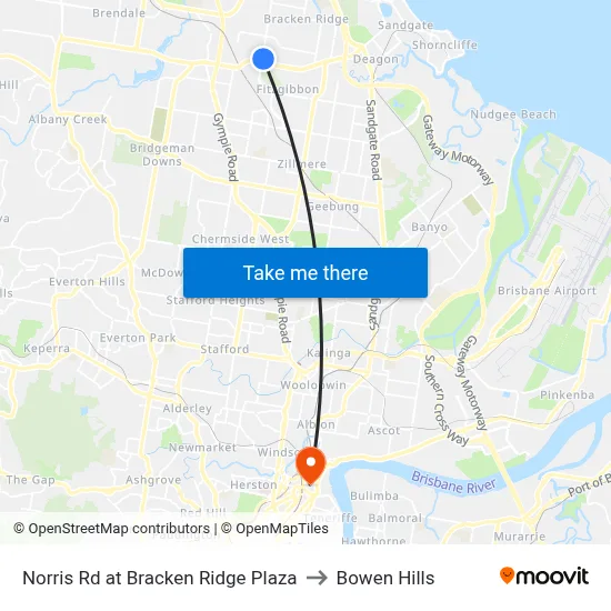 Norris Rd at Bracken Ridge Plaza to Bowen Hills map