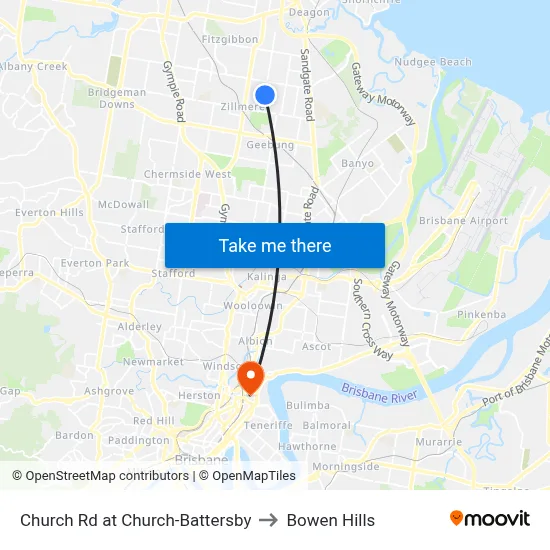 Church Rd at Church-Battersby to Bowen Hills map