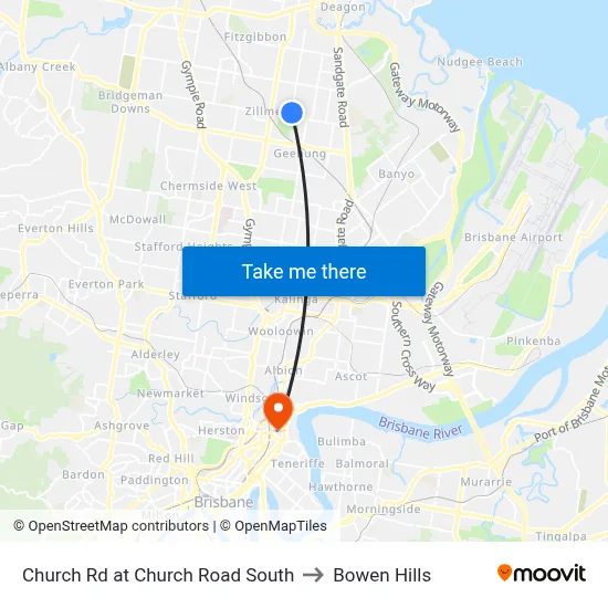 Church Rd at Church Road South to Bowen Hills map