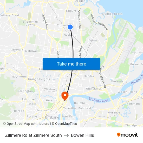 Zillmere Rd at Zillmere South to Bowen Hills map