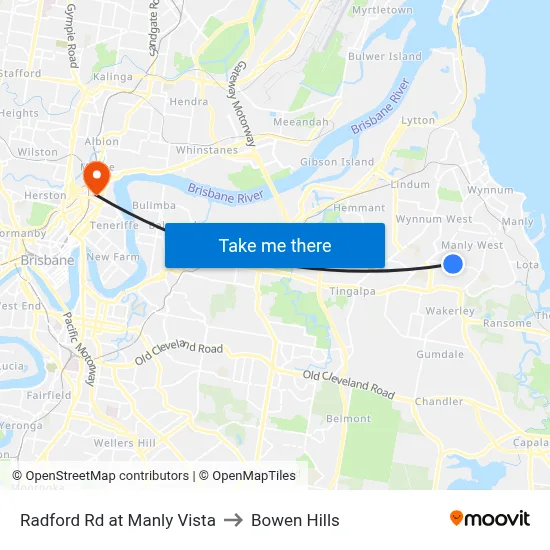 Radford Rd at Manly Vista to Bowen Hills map