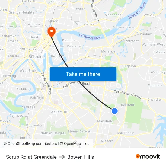 Scrub Rd at Greendale to Bowen Hills map