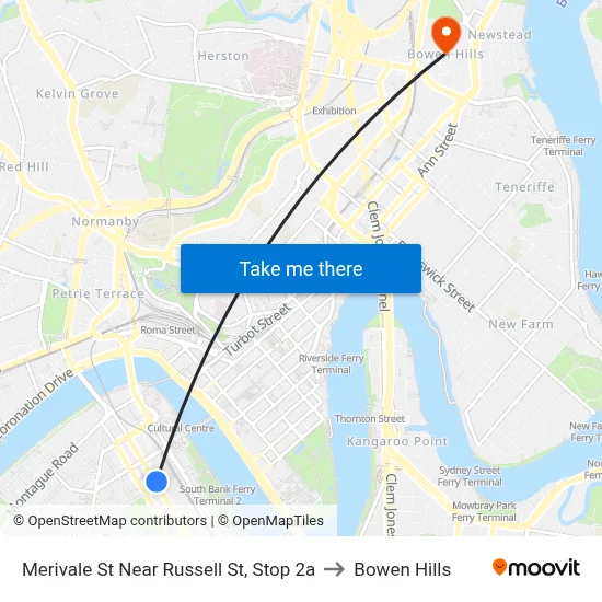 Merivale St Near Russell St, Stop 2a to Bowen Hills map
