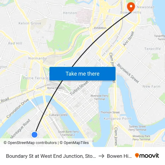 Boundary St at West End Junction, Stop 5 to Bowen Hills map