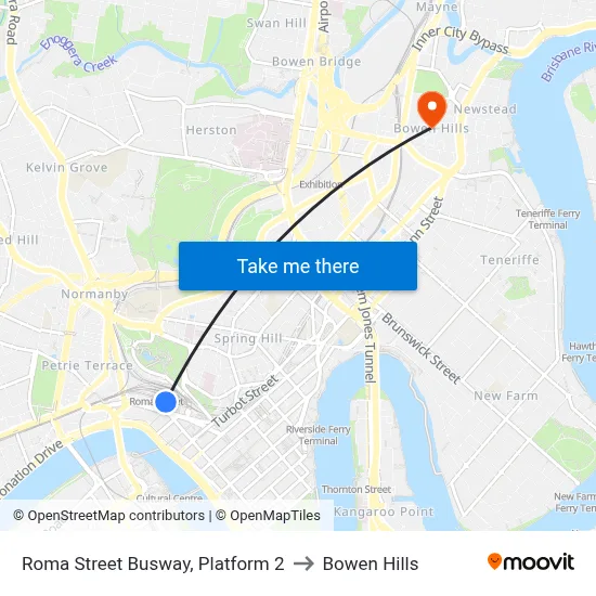 Roma Street Busway, Platform 2 to Bowen Hills map