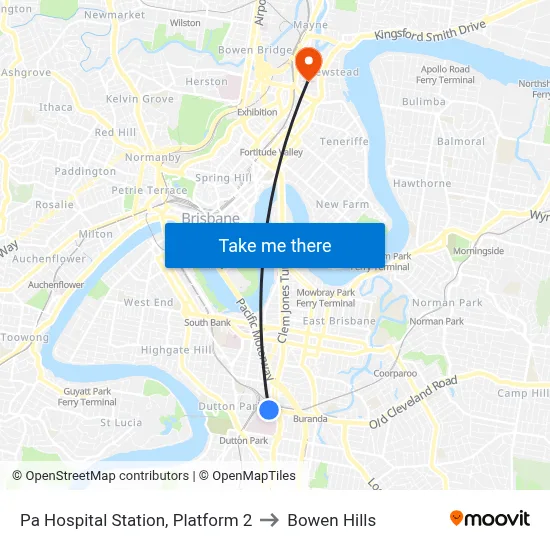 Pa Hospital Station, Platform 2 to Bowen Hills map